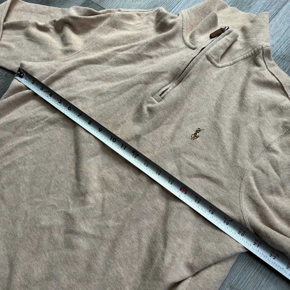 Polo Ralph Lauren 1/4 Zip Beige Cotton Pullover Sweater Men's L Estate rib